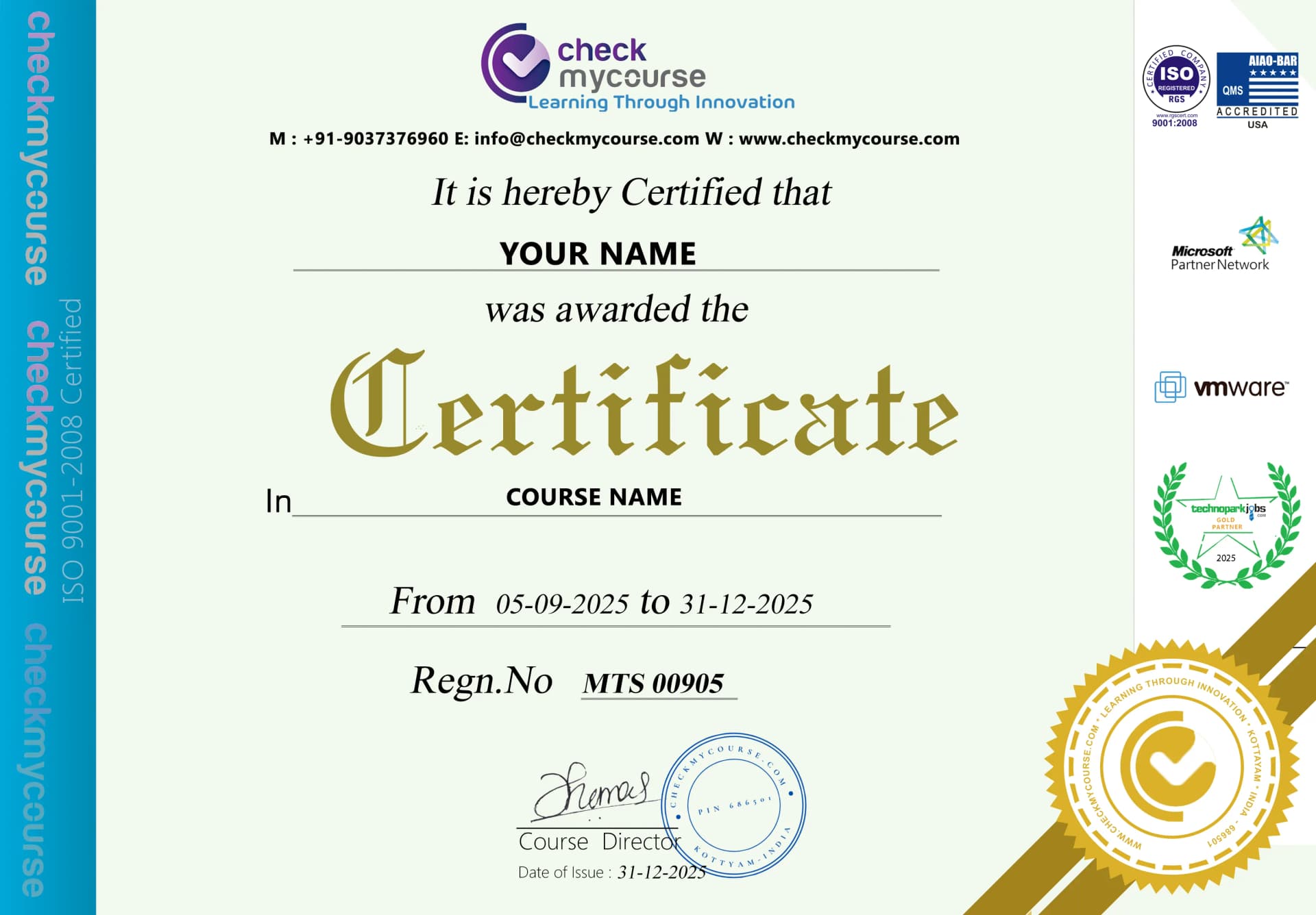 CheckMyCourse Certificate of Completion